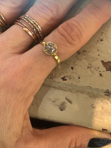 Grey rosecut diamond ring pictured on finger 