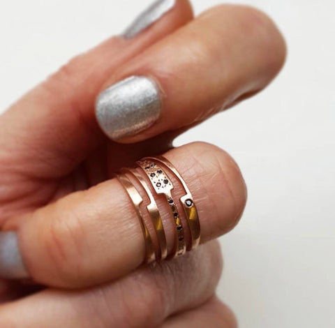 Gold razor stack ring with white diamonds