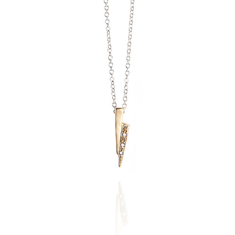 Gold on silver razor necklace with white diamonds