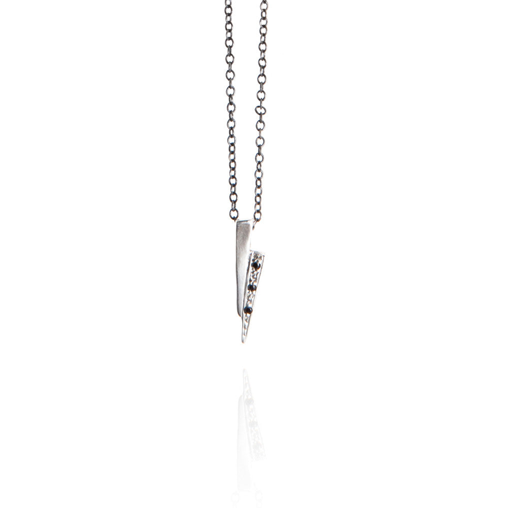 Sterling silver razor necklace with black diamonds