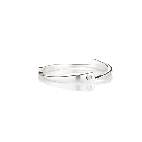 Sterling silver razor stack ring with white diamonds